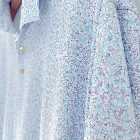 Peter Millar Summer Comfort Performance Golf Printed Blue Polo Shirt - Picture 2 of 6